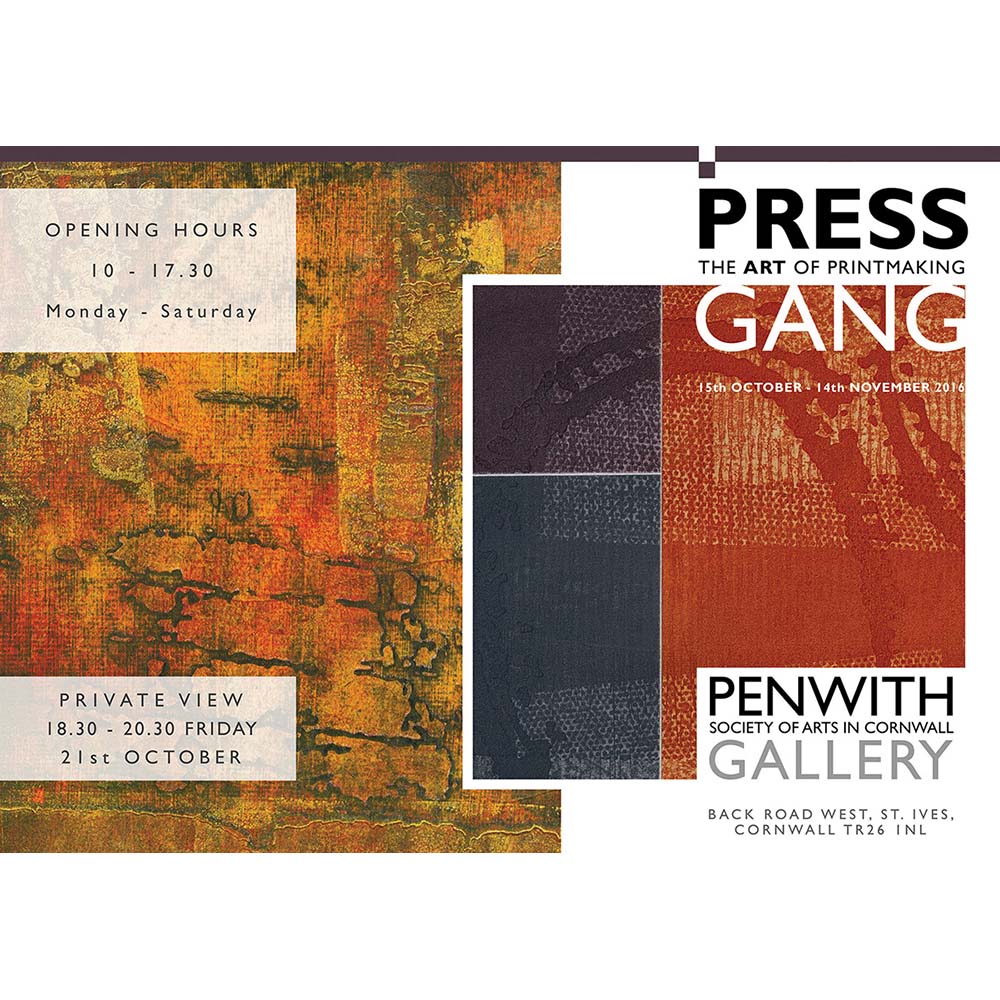 Press Gang exhibition flyer by Ian Harrold, an edition for the exhbition Press Gang, Penwith Gallery, St Ives, Cornwall 2016
